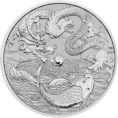 Australian "Chinese Myth & Legends" Drache und Koi 1oz Silbermünze 2023