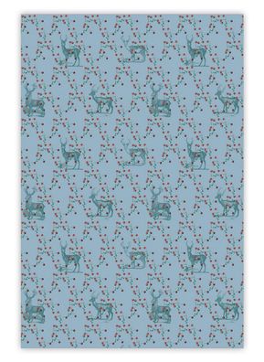 Elegantes Hirsch Geschenkpapier Beerenwild, blau - G4240, 32 x 48cm