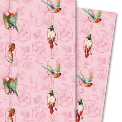 Klassisches Geschenkpapier Birds on a String mit Papageien, rosa - G4244, 32 x 48cm