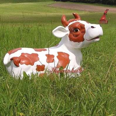 Kuh Dekofigur Statue braun Aufstellfigu Deko Figur Bauernhof Tierfigur liegend witzig