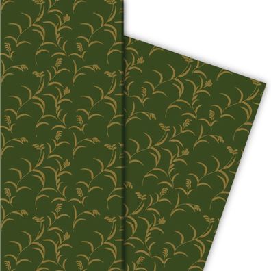 Klassisches Geschenkpapier mit Schilf auf grün - G4810, 32 x 48cm