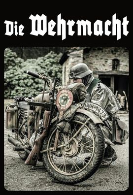 Top-Blechschild m. Kordel, 20 x 30 cm, Die Wehrmacht, Soldaten, Motorrad, neu & ovp