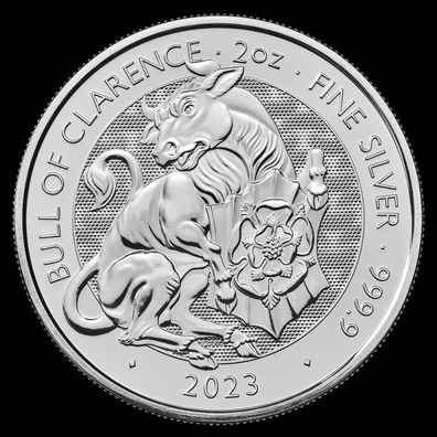 2 Unzen Silbermünze Tudor Beasts Bull 2023 in Kapsel