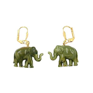 Ohrbrisur Ohrhänger Ohrringe 37x23mm goldfarben Elefant mini oliv-marmoriert Kunst...