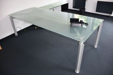 Bulo Glastisch, 300x100 cm, Beine silbergrau, gebraucht