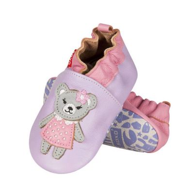 SOXO Baby Hausschuhe, aus Leder, flieder, rosa mit Bärund Katze, Gr. 16-17 Neu