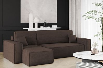 Ecksofa mit schlaffunktion und bettkasten, Eckcouch BEST Dicker Cord Braun