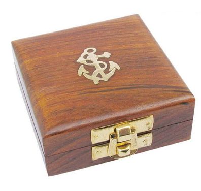 Kompass Box, Maritime Holzbox, Leerbox, Messing Intarsie Edles Holz 7 x 7 cm.