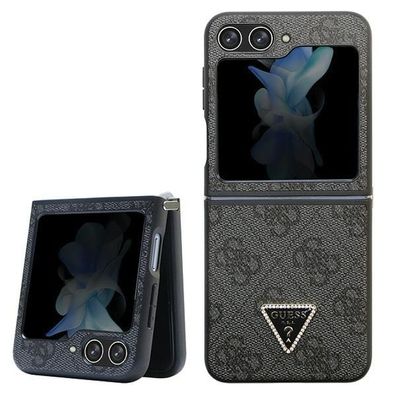 Handyhülle Case für Galaxy Z Flip 5 Guess Kunstleder schwarz Triangle Strass
