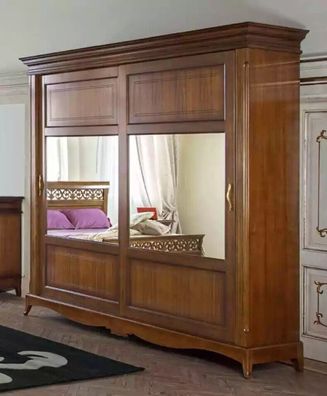 Schlafzimmermöbel Kleiderschrank mit Spiegel Massivholz Design Italien