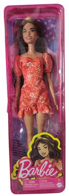 Mattel HBV16 Barbie Fashionistas Puppe mit langem braunen Haar & orangen Kleid,