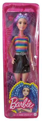 Mattel GRB61 Barbie Fashionistas Puppe mit lila Haar & Regenbogen Shirt, Sammelf