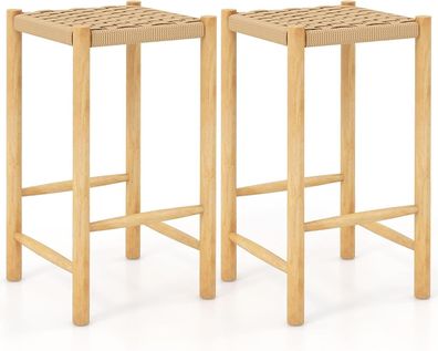 2er Set Barhocker Holz, Barstuhl Sitzhöhe 65 cm mit Fußstütze, Küchenstuhl
