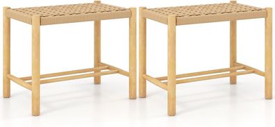2er Set Barhocker Holz, Barstuhl, Küchenstuhl aus geflochtenem Papier, Tresenhocker
