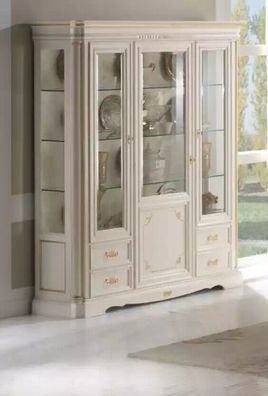 Klassische Vitrine Luxus Weiß Schrank Holz Italienische Stil Möbel Glas