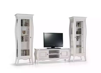 Wohnwand TV-Ständer 2x Vitrine Regal Luxus Wohnzimmer Weiß Anbauwand