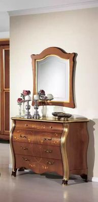 Schlafzimmer Möbel Kommode mit Spiegel Luxus klassische Möbel Set 2tlg
