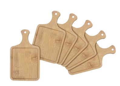 Bambus Tapas Brettchen klein 6er Set - eckig / 19 cm - Holz Tablett Servier Platte