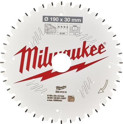 Kreissägeblatt Milwaukee 190x30 mm, 40 Z Wechselzahn, für Holz
