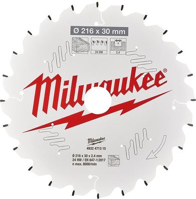 Kreissägeblatt Milwaukee 216x30 mm, 24 Z Wechselzahn, für Holz