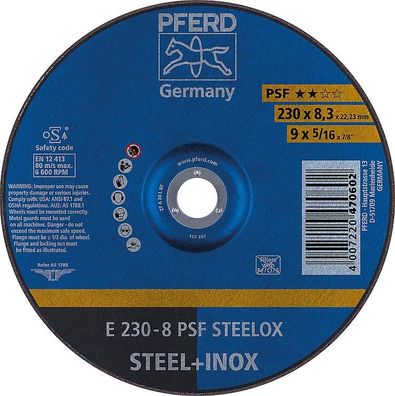 Schruppscheibe PFERD 230 x 8,3 x 22,23 mm für Stahl