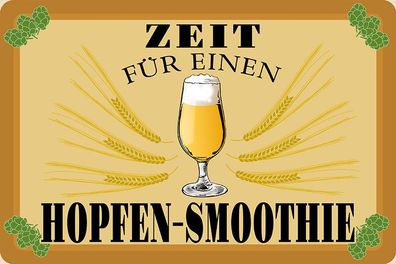 Top-Schild mit Kordel, 20 x 30 cm, Zeit für Hopfen-Smoothie, Bier, FUN, neu & ovp