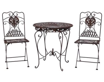 Gartentisch + 2x Stuhl Eisen Antik-Stil Bistromöbel Gartenmöbel braun