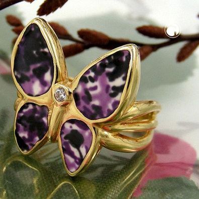 Ring 18x20mm Schmetterling lila farbig lackiert 3 Mikron vergoldet