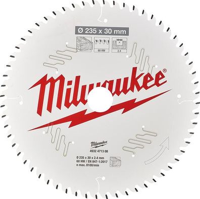Kreissägeblatt Milwaukee 235x30 mm, 60 Z Wechselzahn, für Holz