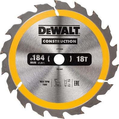 Kreissägeblatt DeWALT Construction 184 x16x2,6mm mit 18 Zähnen