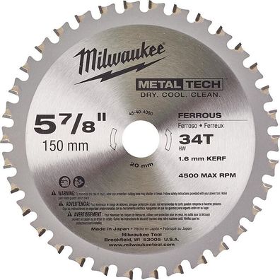 Kreissägeblatt Milwaukee 150x20 mm, 34 Z