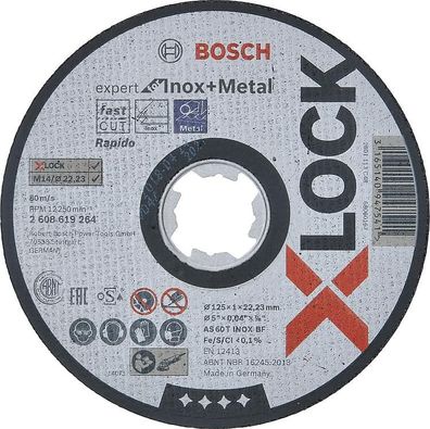 Trennscheibe BOSCH für Stahl und Edelst ahl mit X - Lock Aufnahme 125 x 1,0 mm
