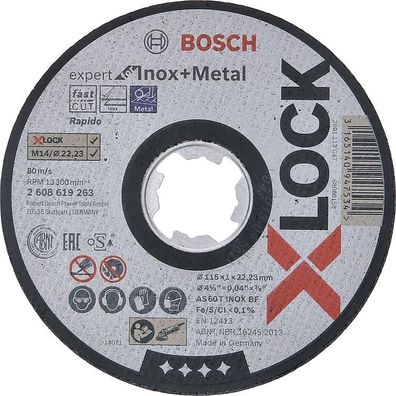 Trennscheibe BOSCH für Stahl und Edelst ahl mit X - Lock Aufnahme 115 x 1,0 mm