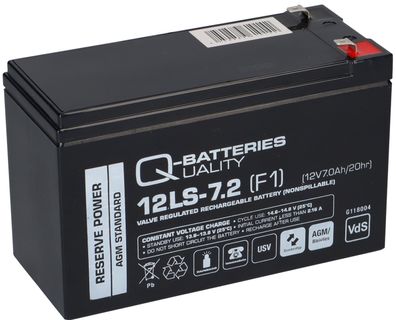 Q-Batteries 12LS-7.2 F1 12V 7,2Ah Blei-Vlies-Akku / AGM VRLA mit VdS