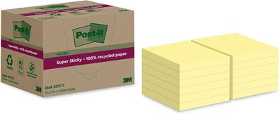 Post-it Super Sticky 100 % Recycling Notes, 12 Blöcke, 70 Blätter pro Block, 76 ...