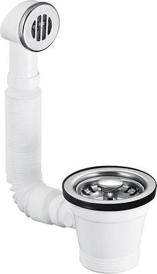 Spülengarnitur mit flexiblem Über- lauf, 11/2''''x 70 mm, Siebeinsatz Edelstahl, r