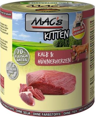 MACs Cat Kitten Kalb & Hühnerherzen 800g (Menge: 6 je Bestelleinheit)
