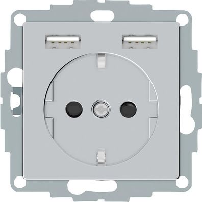 Schuko-Steckdose mit USB Merten System M , Aluminium 1 Stück