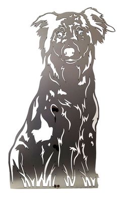 Figur Australian Shepherd (Nr.3) 70 cm blank Gartenfigur Gartenstecker Hund