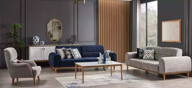 Designer Luxus Stoffsofa 3 Sitzer Grau Wohnzimmer Sitz Möbel Klassisch