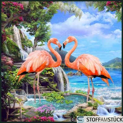 Stoff Kissen Panel Kunstleder Flamingo 45 cm x 45 cm digital bedruckt