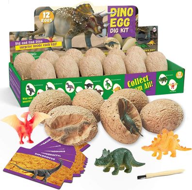 Dr. Daz Dinosaurier-Ausgrabungs-Set Dino Ei Kinder Spielzeug Geschenk 12 teilig
