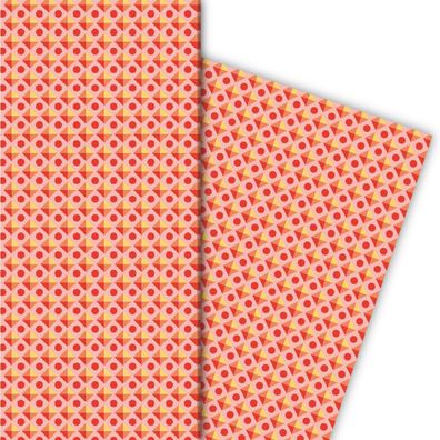 Kultiges Geschenkpapier mit Retro Muster, rot, gelb - G4863, 32 x 48cm