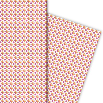 Kultiges Geschenkpapier mit Retro Muster, weiß, rosa, gelb - G4864, 32 x 48cm