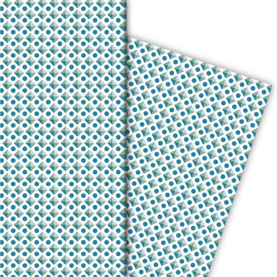 Kultiges Geschenkpapier mit Retro Muster, blau, grün - G4866, 32 x 48cm