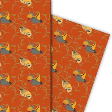 Klassisches Geschenkpapier mit Enten im Schilf, rot - G4816, 32 x 48cm