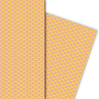Frisches Geschenkpapier mit Sternen, gelb rosa - G4798, 32 x 48cm