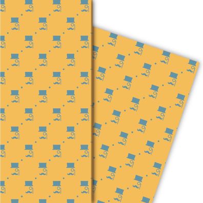 Elegantes Männer Geschenkpapier mit Silhouette auf orange - G5122, 32 x 48cm