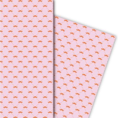 Elegantes Herren Moustache Geschenkpapier mit Schnurrbärten auf rosa - G5128, 32 x 48