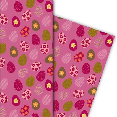 Kunterbuntes Oster Geschenkpapier mit Ostereiern auf rosa - G5133, 32 x 48cm